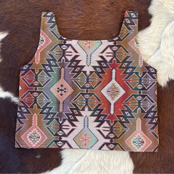 Handmade vintage fabric southwestern print tapestry top - Picture 2 of 4
